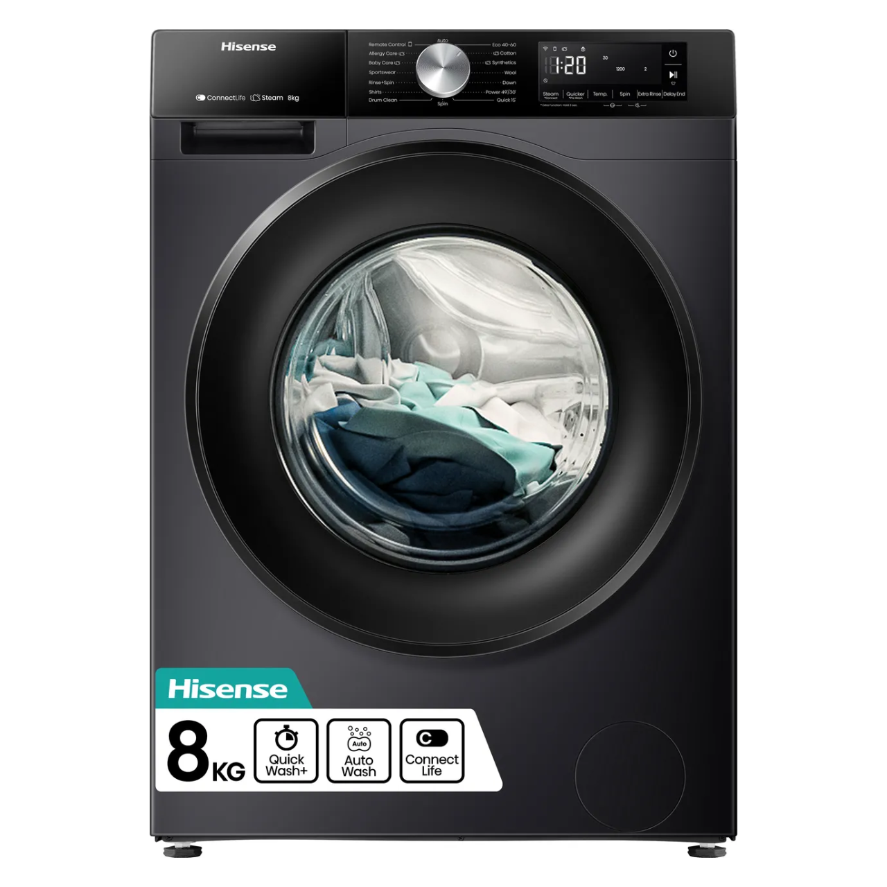 Hisense 3S Series WF3S8043BB3 8kg WiFi Connected Washing Machine with 1400 rpm - Black - A Rated (EX-DISPLAY/B)