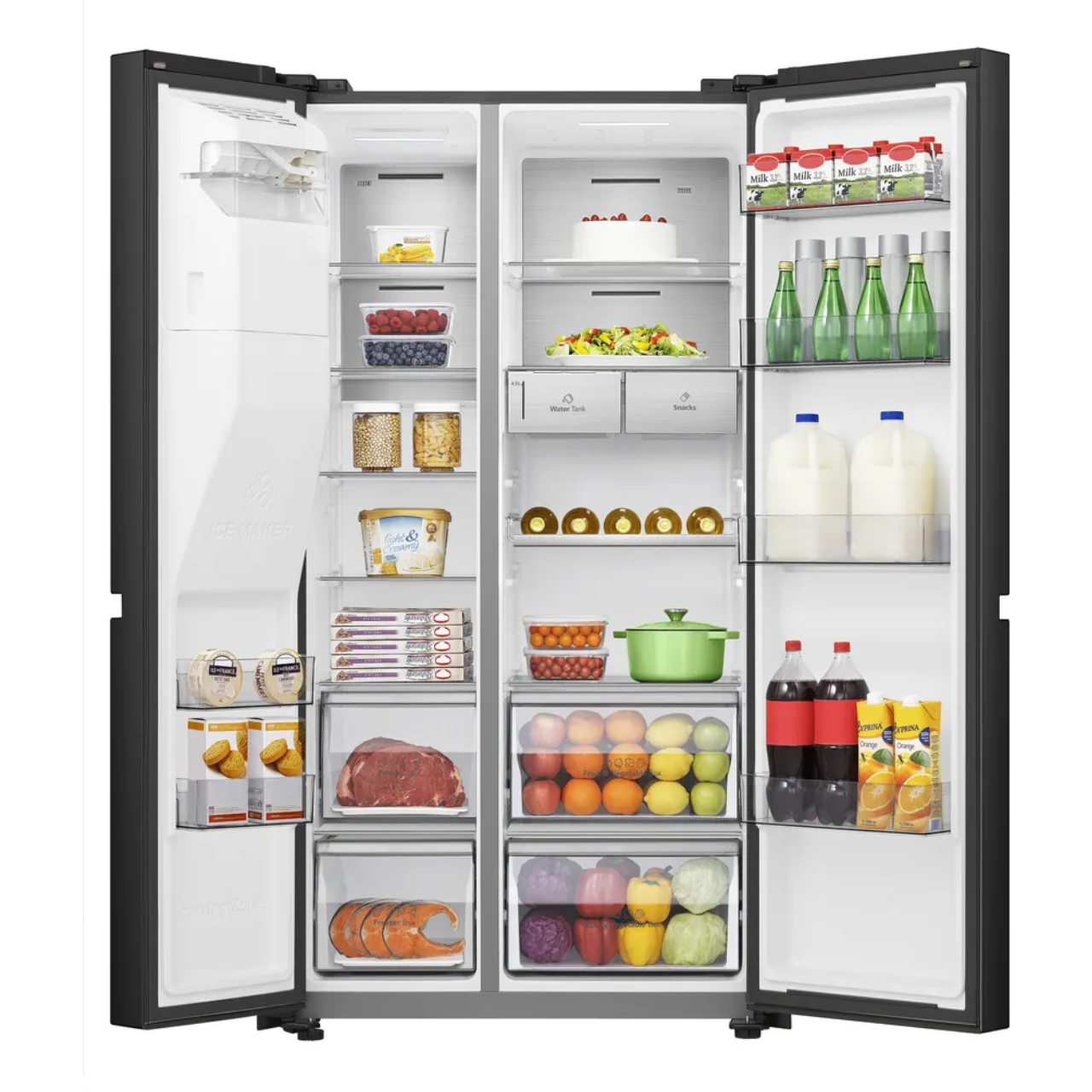 Hisense PureFlat RS818N4TFC Wifi Connected Non-Plumbed Frost Free American Fridge Freezer - Black Stainless Steel - C Rated (EX-DISPLAY/B)