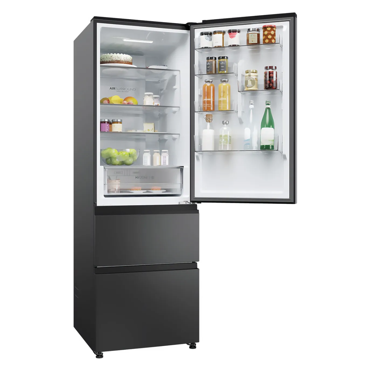 Haier 3D 60 Series 3 HTW3618ENPB Wifi Connected 185cm 60/40 Total No Frost Fridge Freezer - Slate Black - E Rated (EX-DISPLAY/B)