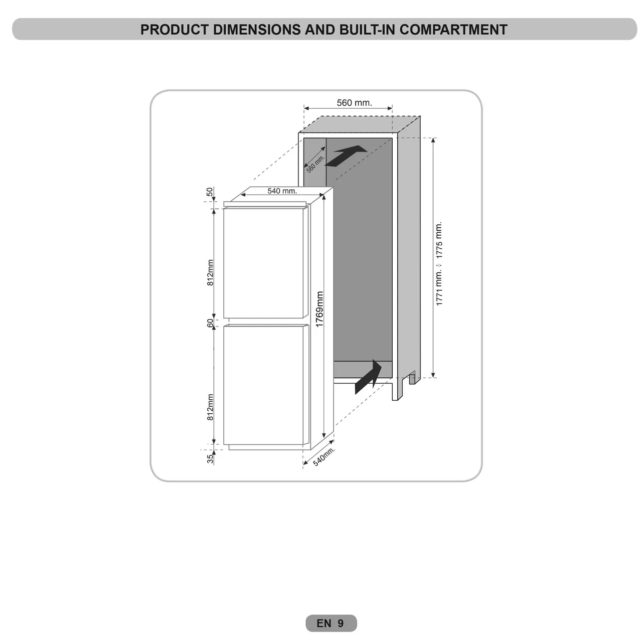 Hoover HOB50S518EK 177cm 50/50 Integrated Fridge Freezer with Sliding Door Hinge - White - E Rated (EX-DISPLAY/A)