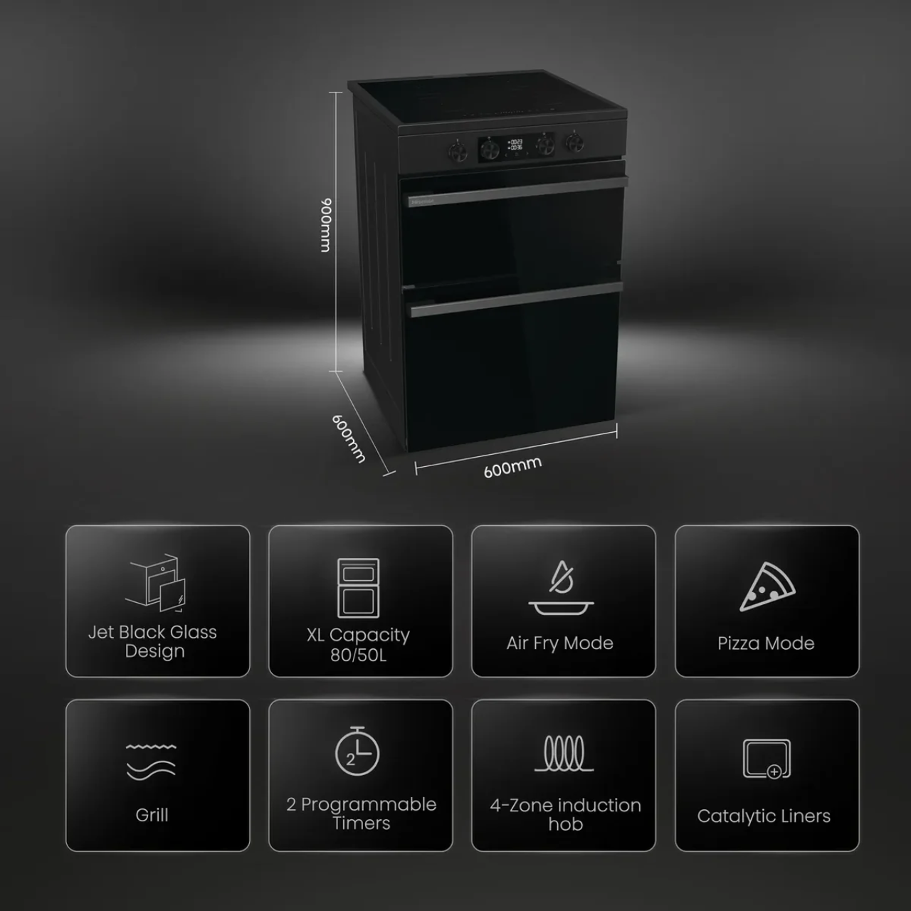 Hisense Hi6 Max HDCEIT6C20B 60cm Electric Cooker with Induction Hob - Jet Black - A Rated (EX-DISPLAY/B)