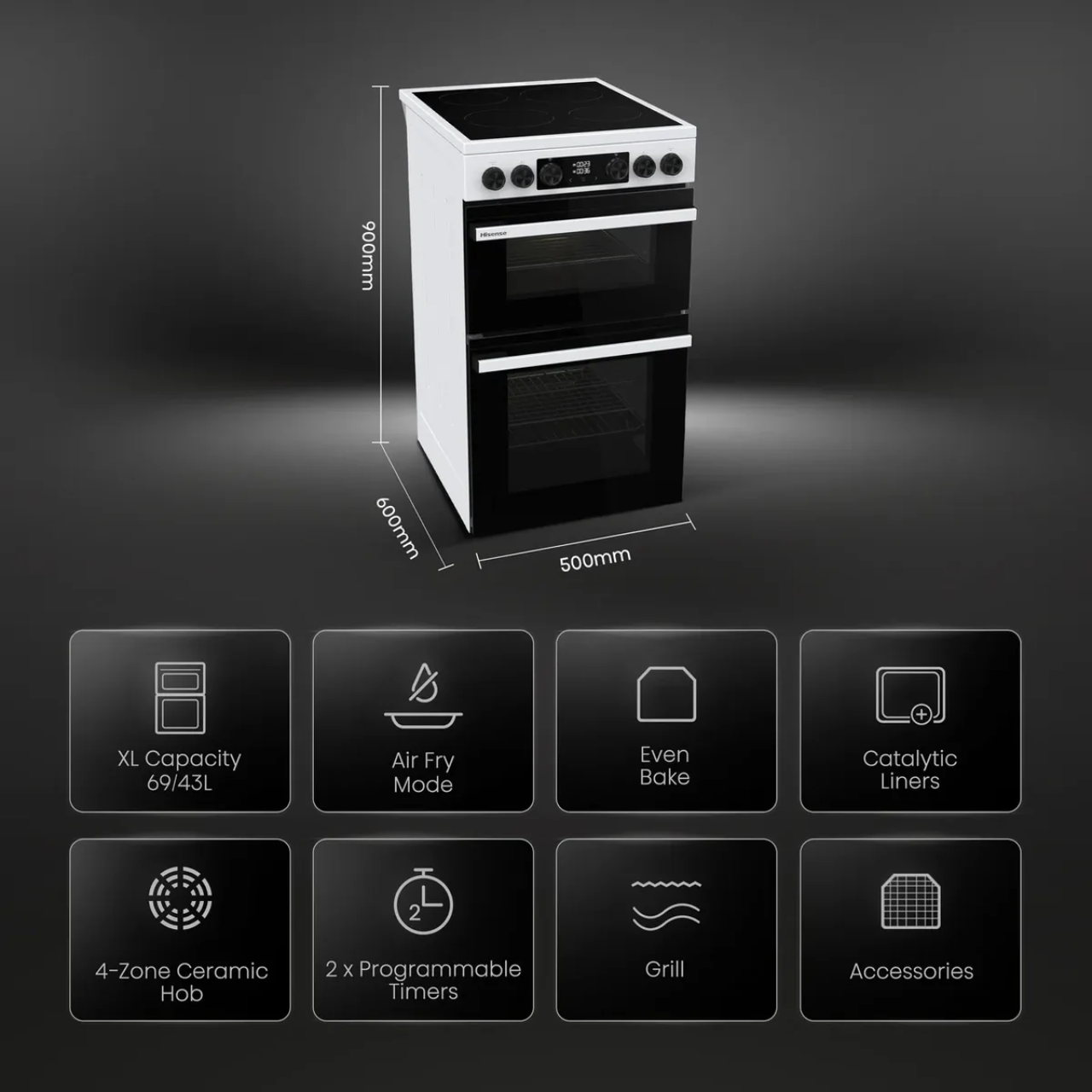 Hisense Hi6 Max HDCEC5C10W 50cm Electric Cooker with Ceramic Hob - White - A Rated (EX-DISPLAY/C)