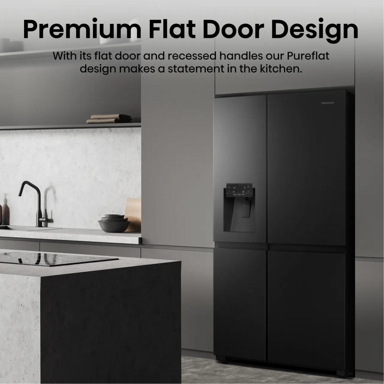 Hisense PureFlat RS818N4TFC Wifi Connected Non-Plumbed Frost Free American Fridge Freezer - Black Stainless Steel - C Rated (EX-DISPLAY/B)