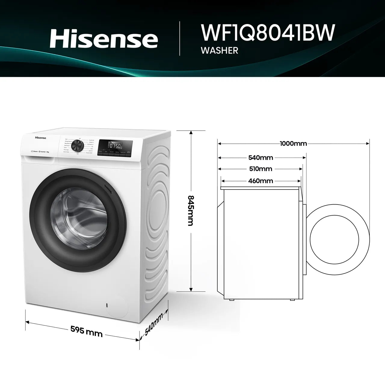 Hisense 1Q Series WF1Q8041BW 8kg Washing Machine with 1400 rpm - White - A Rated
