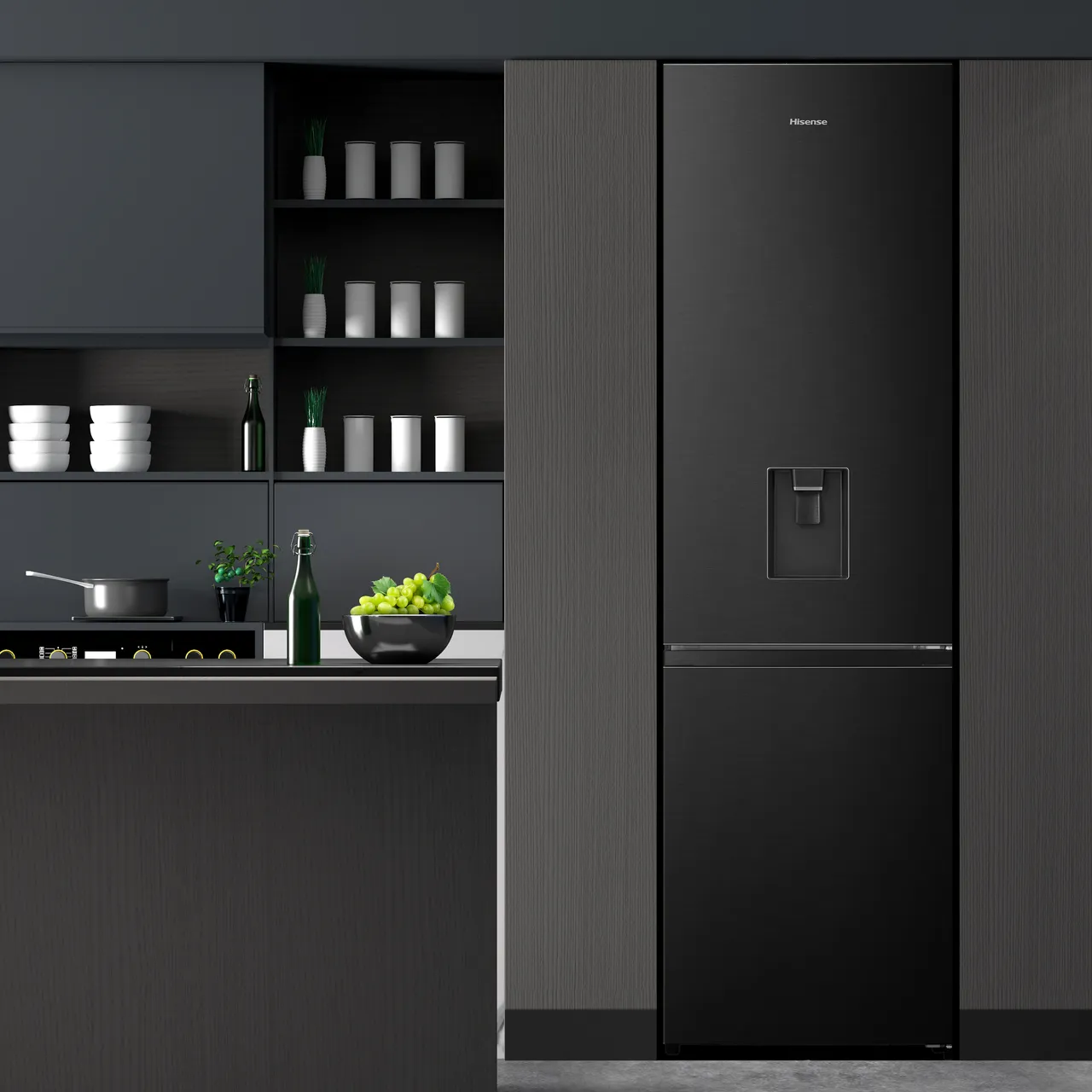 Hisense RB435N4WFE 200cm High 60/40 No Frost Fridge Freezer - Black / Stainless Steel - E Rated (EX-DISPLAY/C)