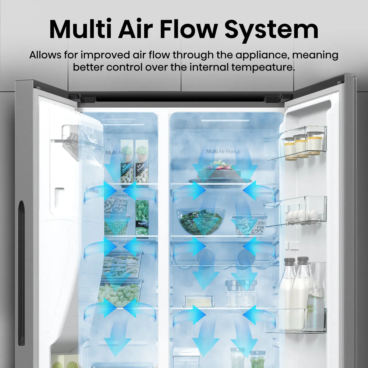 Hisense PureFlat RS5P535NTCDUK Non-Plumbed Total No Frost American Fridge Freezer - Stainless Steel - D Rated (EX-DISPLAY/B)