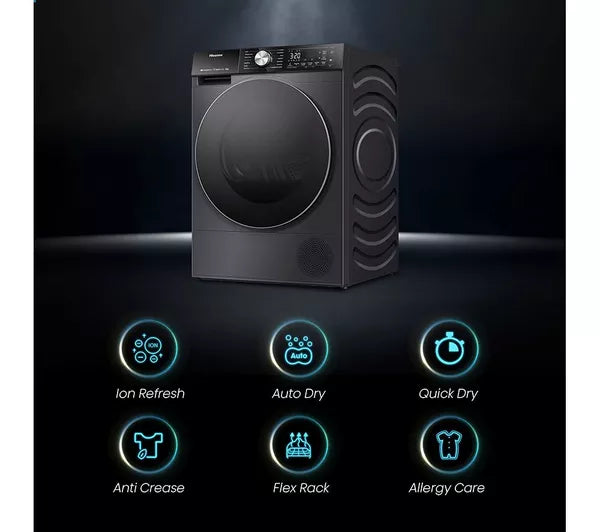 Hisense 5S Series DH5S102BB Wifi Connected 10Kg Heat Pump Tumble Dryer - Black - A+++ Rated (EX-DISPLAY/B)