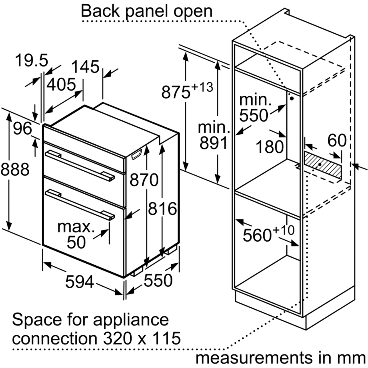 Bosch Series 2 MHA133BR0B Built In Electric Double Oven - Stainless Steel - A/B Rated (EX-DISPLAY/B)