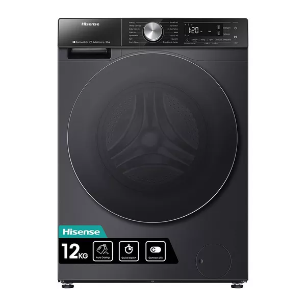 Hisense 5S Series WF5S1245BB 12kg Washing Machine with 1400 rpm - Black - A Rated (EX-DISPLAY/B)