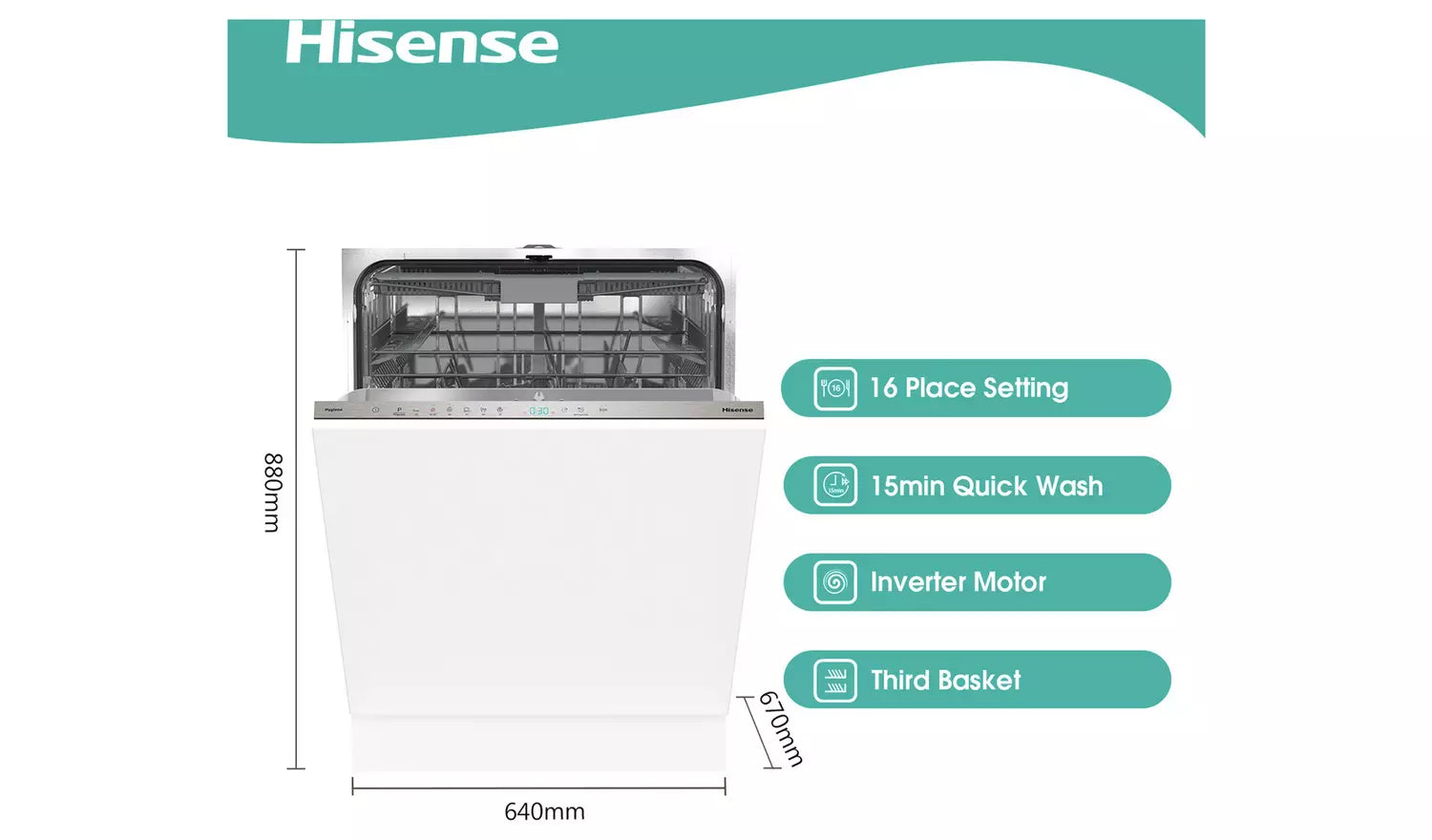 Hisense HV643D60UK Fully Integrated Standard Dishwasher - Stainless Steel Control Panel (EX-DISPLAY/A)
