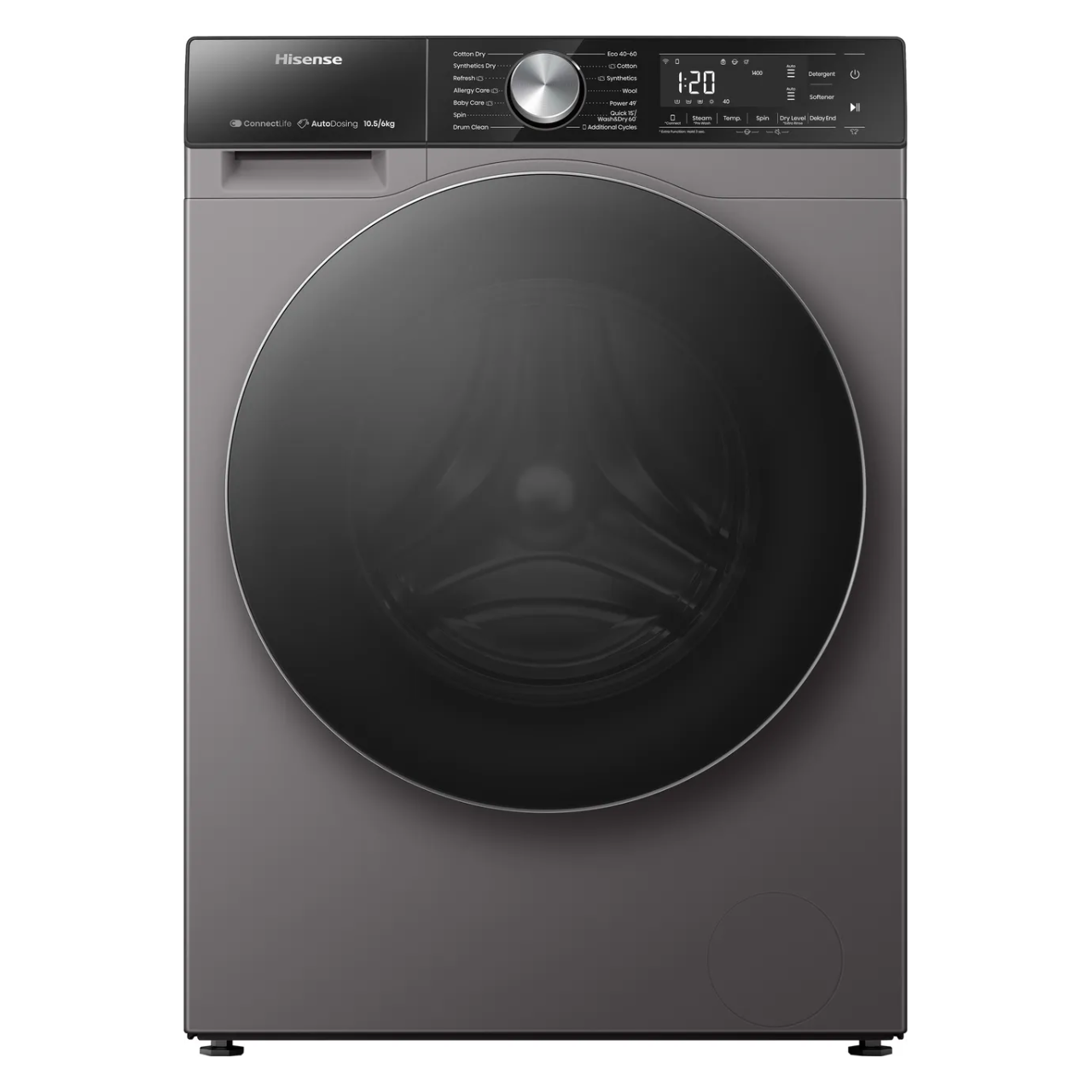 Hisense 5S Series WD5S1045BT Wifi Connected 10.5Kg / 6Kg Washer Dryer with 1400 rpm - Titanium - D Rated [Wash&Dry], A Rated [Wash Only] (EX-DISPLAY/B)