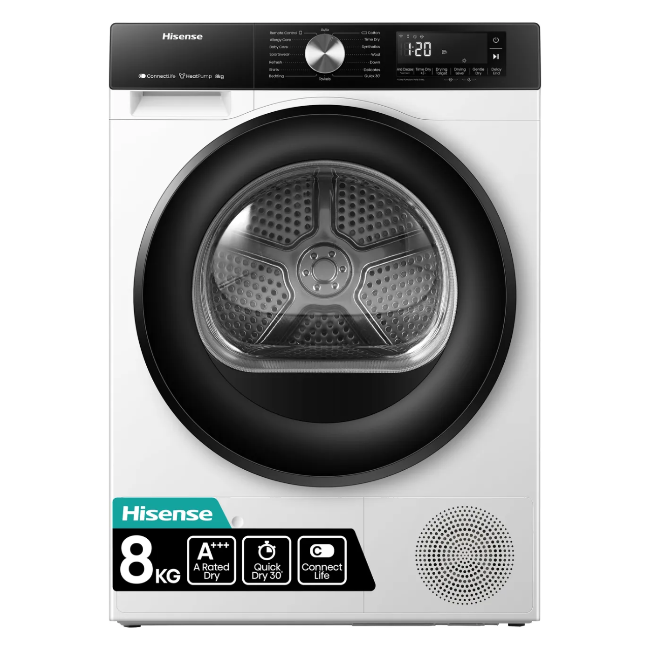Hisense 3S Series DH3S802BW3 Wifi Connected 8Kg Heat Pump Tumble Dryer - White - A+++ Rated (EX-DISPLAY/B)