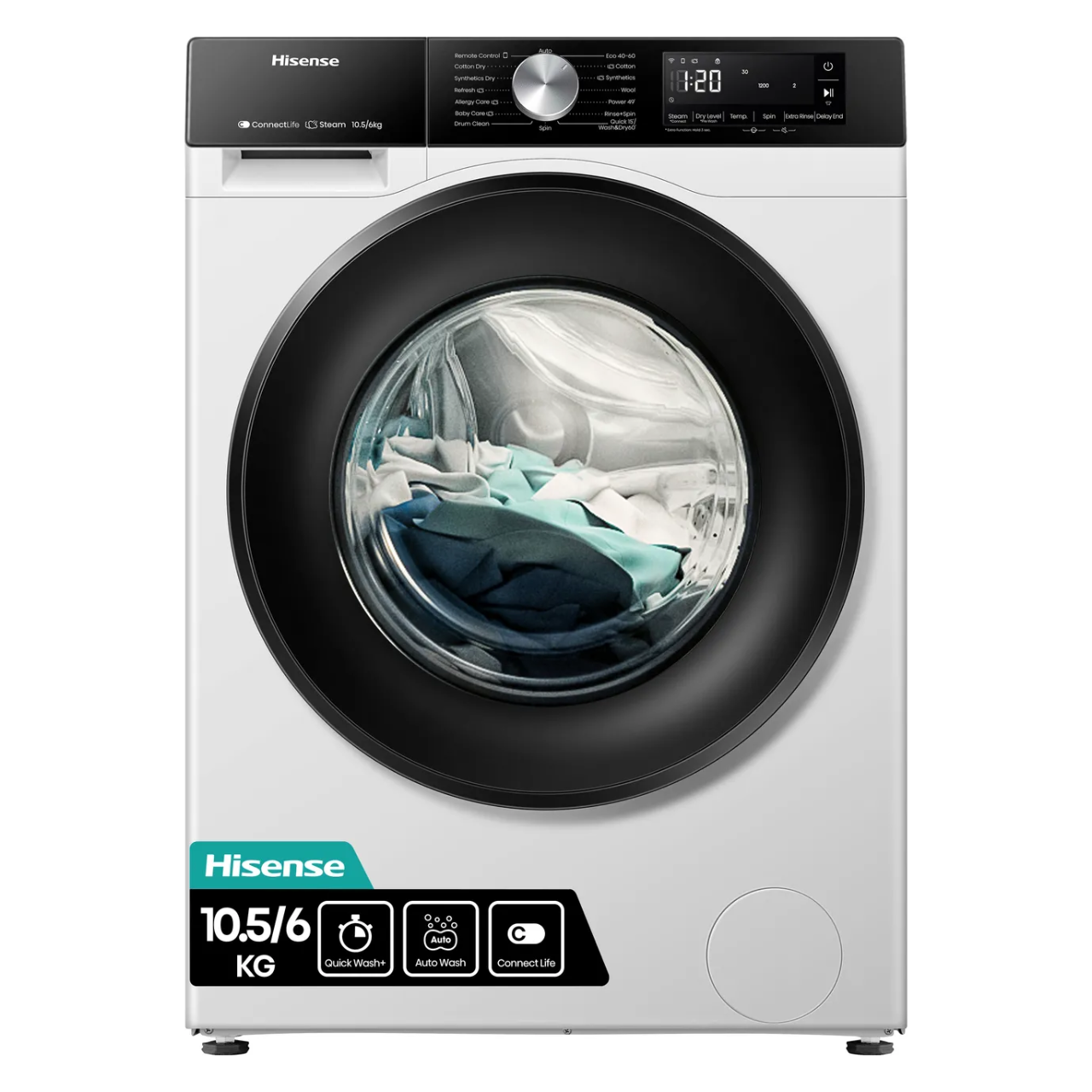 Hisense 3S Series WD3S1043BW3 Wifi Connected 10.5Kg / 6Kg Washer Dryer with 1400 rpm - White - D Rated [Wash&Dry], A Rated [Wash Only] (EX-DISPLAY/B)
