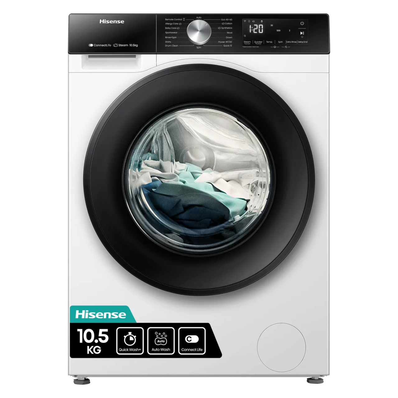 Hisense 3S Series WF3S1043BW3 10.5kg WiFi Connected Washing Machine with 1400 rpm - White - A Rated (EX-DISPLAY/A)