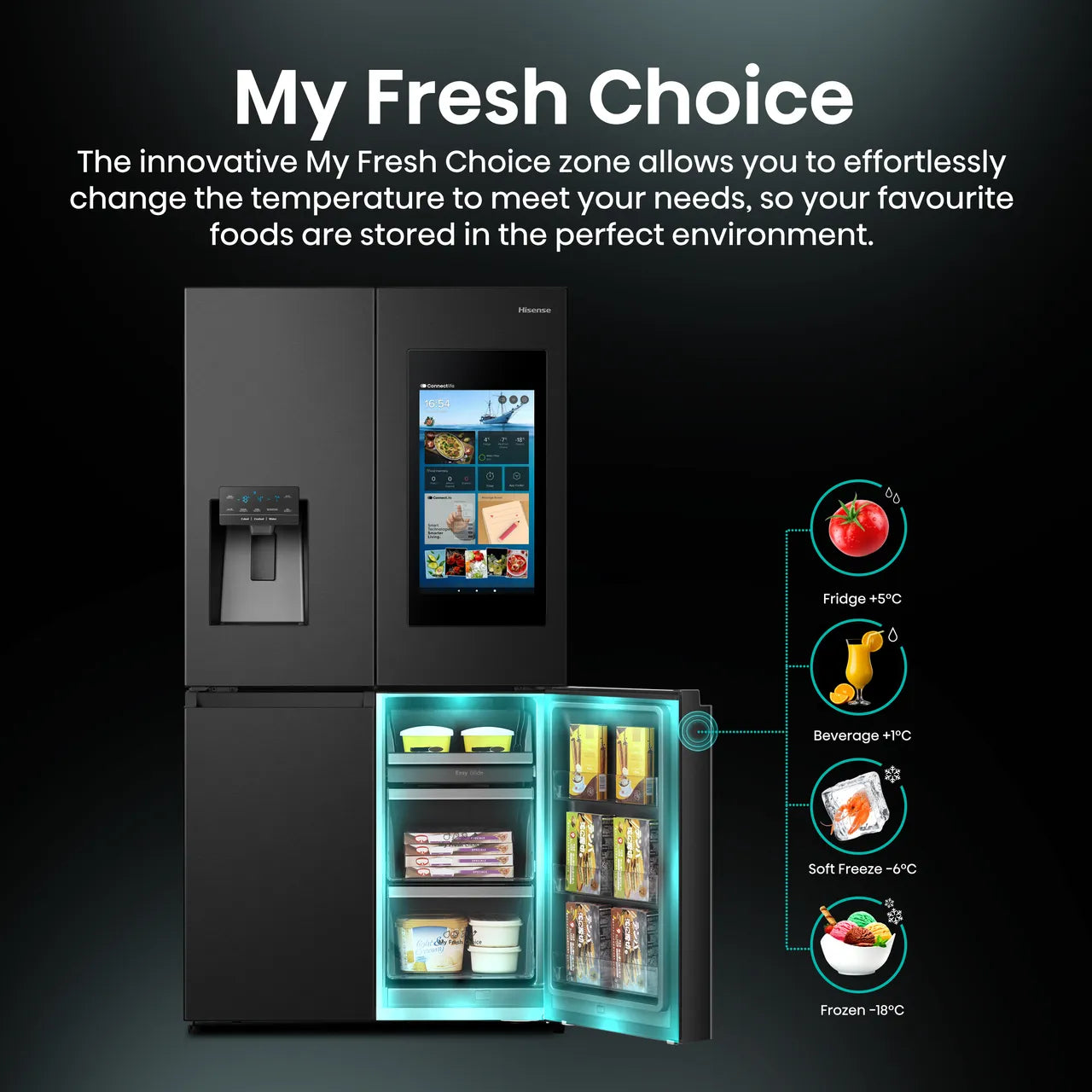 Hisense Pureflat Eclipse RQ760N4IFE Plumbed Total No Frost American Fridge Freezer - Black (EX-DISPLAY/B)