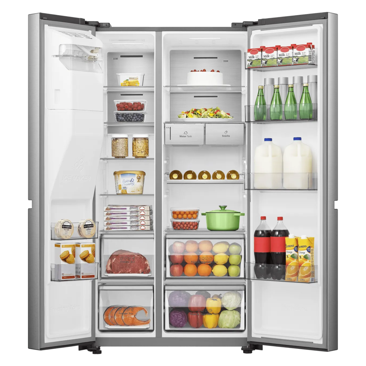 Hisense PureFlat Infinite RS818N4IIE Wifi Connected Plumbed Total No Frost American Fridge Freezer - Stainless Steel - E Rated (EX-DISPLAY/B)