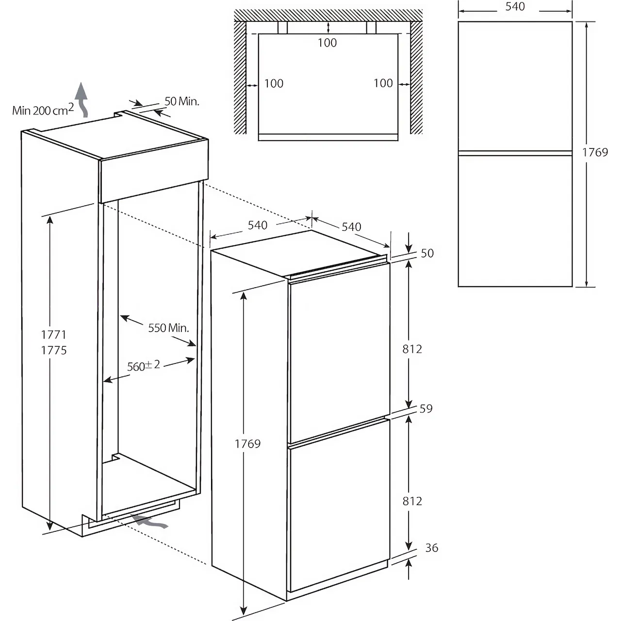 Hoover HOB50S518EK 177cm 50/50 Integrated Fridge Freezer with Sliding Door Hinge - White - E Rated (EX-DISPLAY/A)