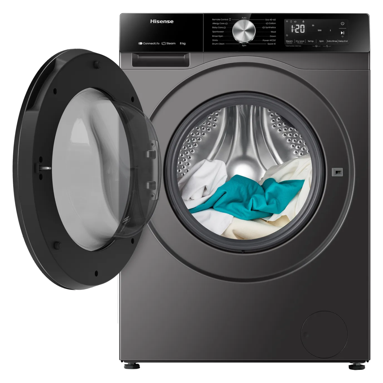 Hisense 3S Series WF3S8043BT3 8kg WiFi Connected Washing Machine with 1400 rpm - Titanium - A Rated (EX-DISPLAY/B)