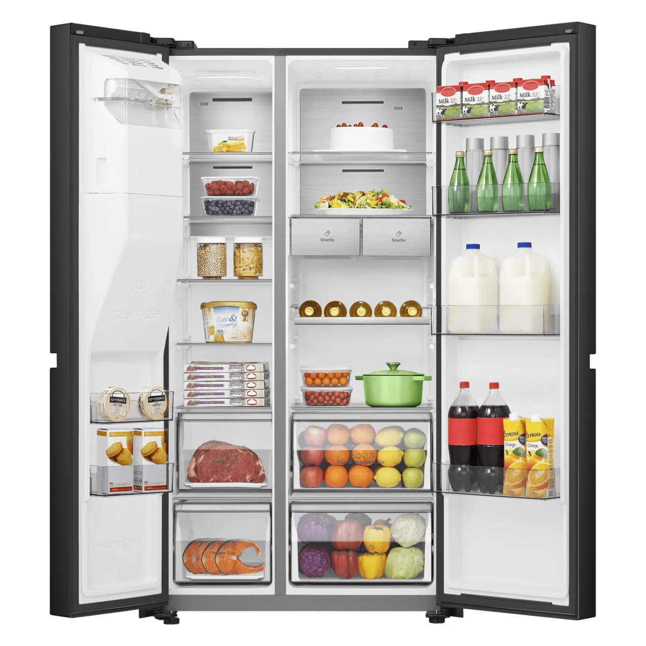 Hisense PureFlat Infinite RS818N4IFE Wifi Connected Plumbed Total No Frost American Fridge Freezer - Black Stainless Steel - E Rated (EX-DISPLAY/B)