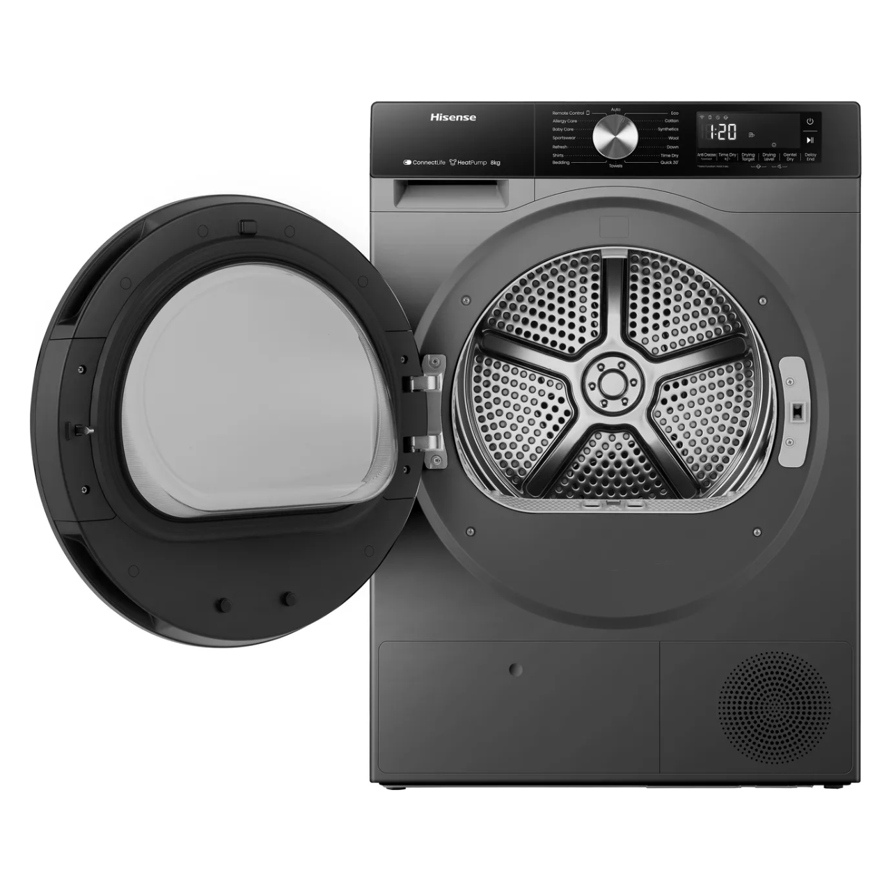 Hisense 3S Series DH3S802BT2 Wifi Connected 8Kg Heat Pump Tumble Dryer - Titanium - A++ Rated (EX-DISPLAY/B)