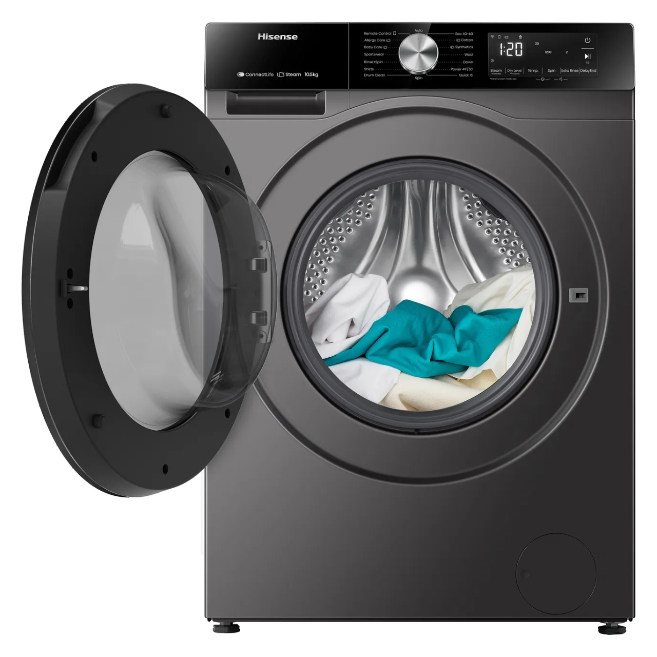 Hisense 3S Series WF3S1043BT3 10.5kg WiFi Connected Washing Machine with 1400 rpm - Titanium - A Rated (EX-DISPLAY/B)