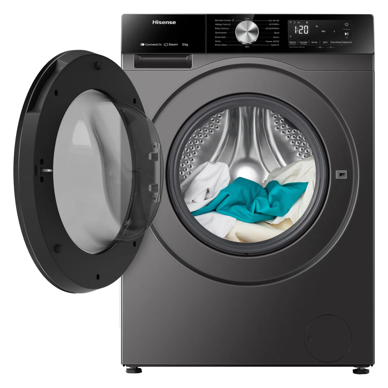 Hisense 3S Series WF3S1243BT3 12kg WiFi Connected Washing Machine with 1400 rpm - Titanium - A Rated (EX-DISPLAY/B)