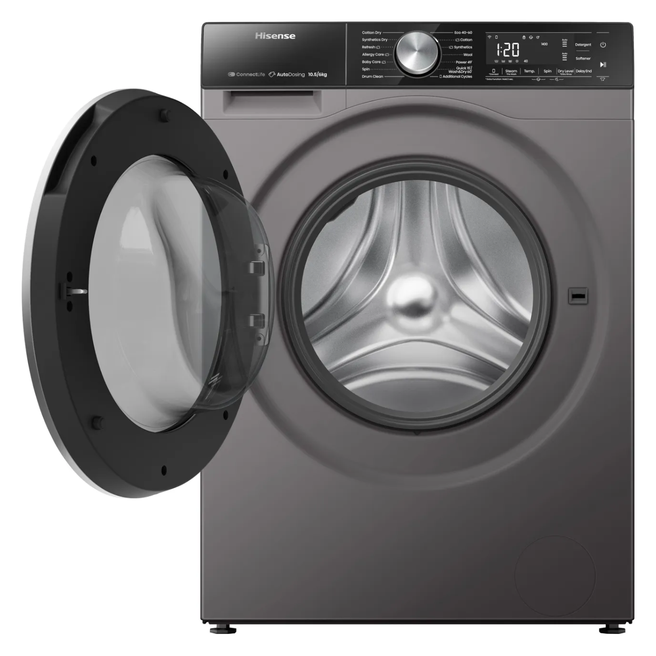 Hisense 5S Series WD5S1045BT Wifi Connected 10.5Kg / 6Kg Washer Dryer with 1400 rpm - Titanium - D Rated [Wash&Dry], A Rated [Wash Only] (EX-DISPLAY/B)