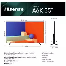 Hisense 55 Inch 55A6KTUK Smart 4K UHD HDR DLED Freeview TV