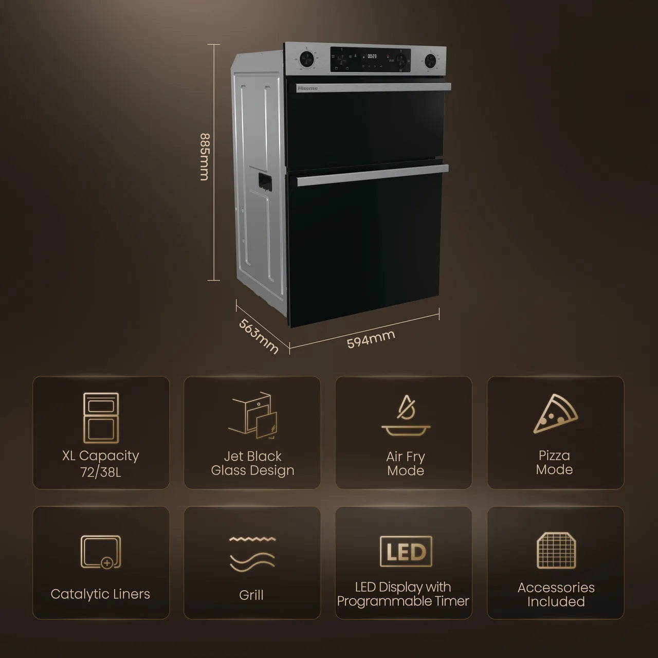 Hisense Hi6 BID914221CX Built In Electric Double Oven - Stainless Steel - A/A Rated (EX-DISPLAY/A)