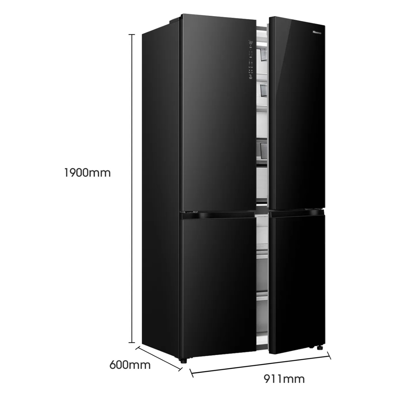 Hisense KitchenFit RQ768N4GBE Total No Frost American Fridge Freezer - Black Glass - E Rated (EX-DISPLAY/B)