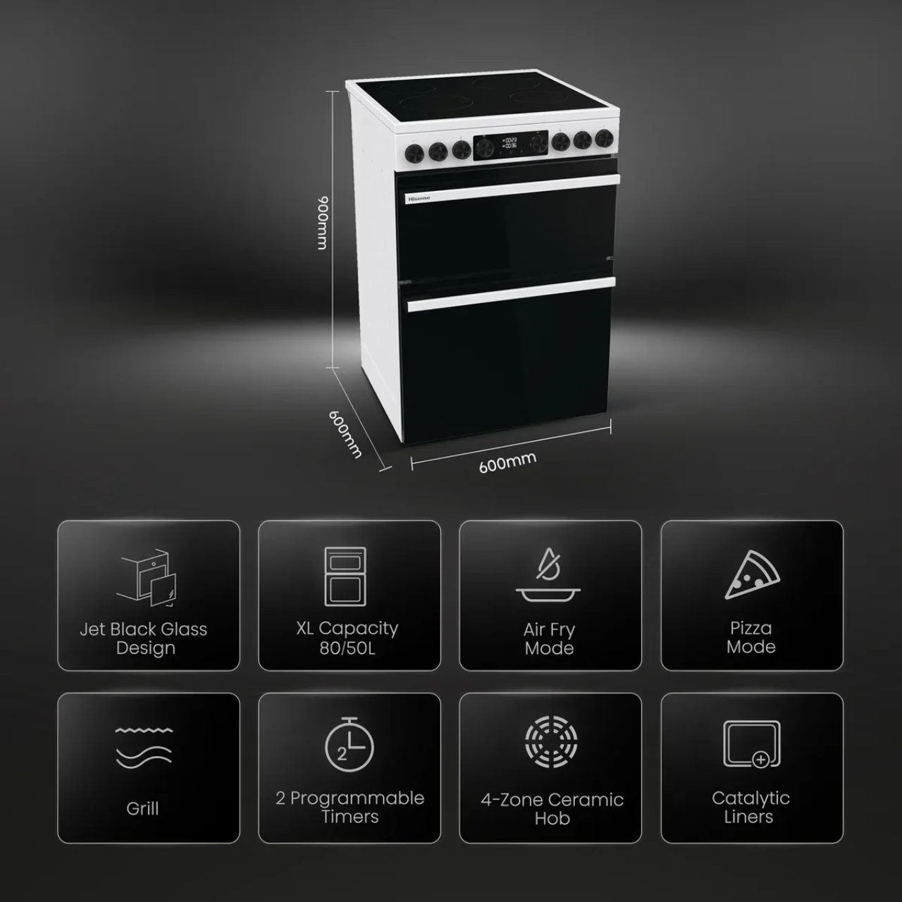 Hisense Hi6 Max HDCEC6C20W 60cm Electric Cooker with Ceramic Hob - White - A Rated (EX-DISPLAY/B)