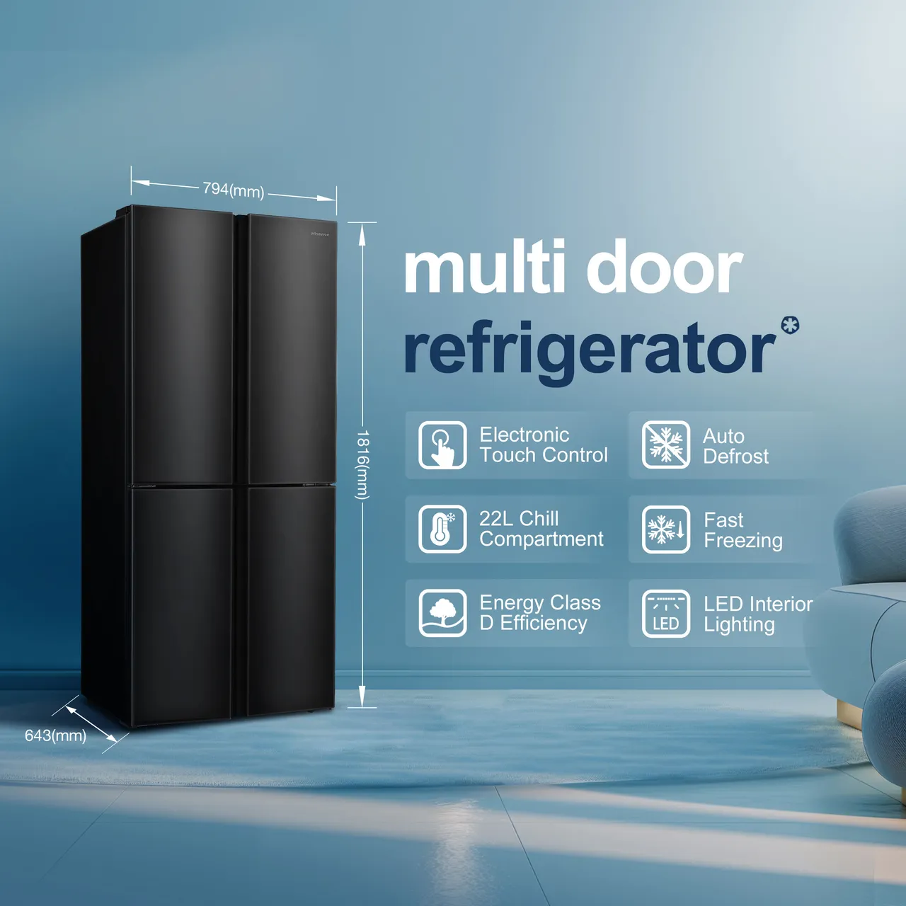 Fridgemaster MQ79394EB Total No Frost American Fridge Freezer - Black (EX-DISPLAY/C)