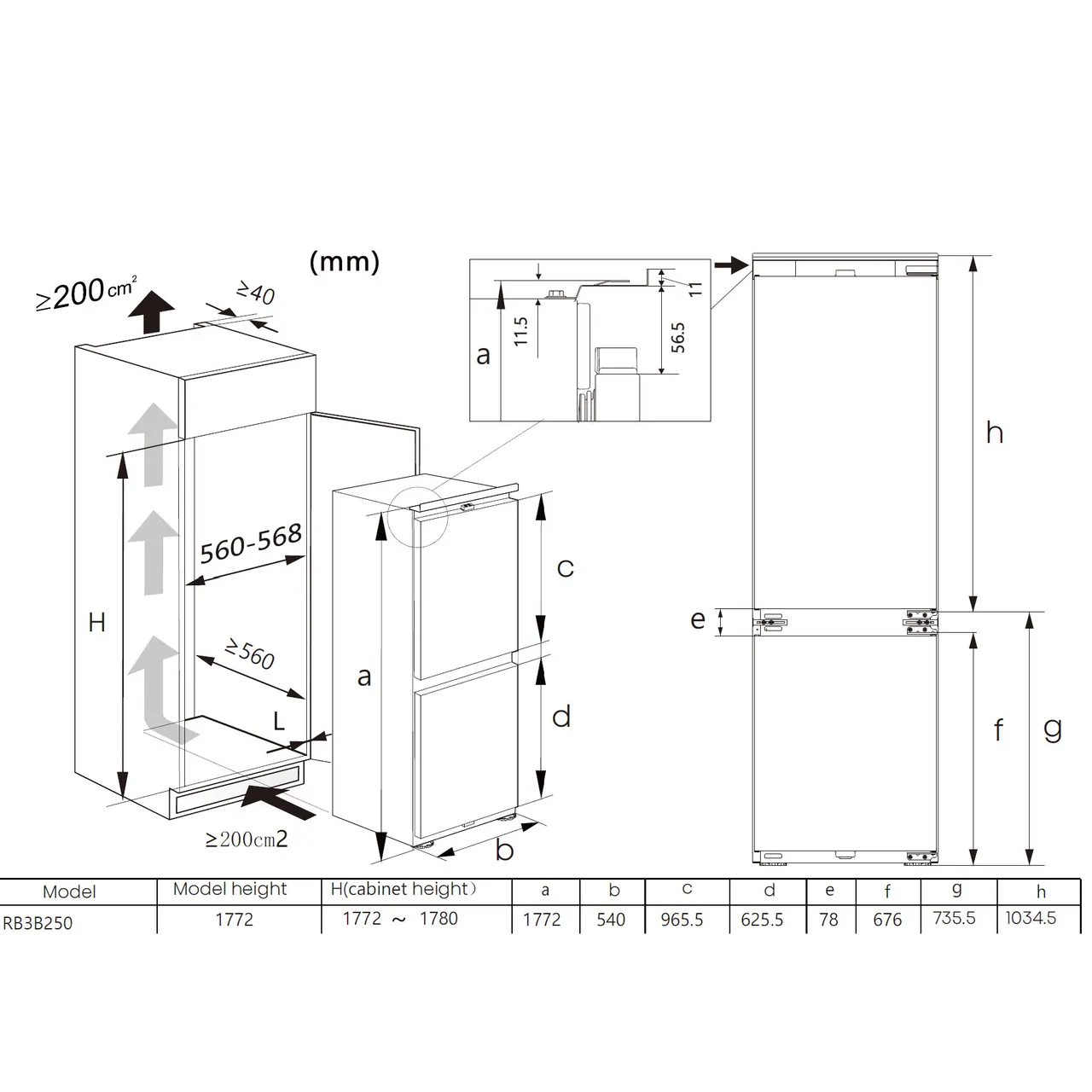 Hisense RB3B250SAWE Wifi Connected 177cm High 60/40 Integrated No Frost Fridge Freezer with Fixed Door Fixing Kit - White - E Rated (EX-DISPLAY/C)