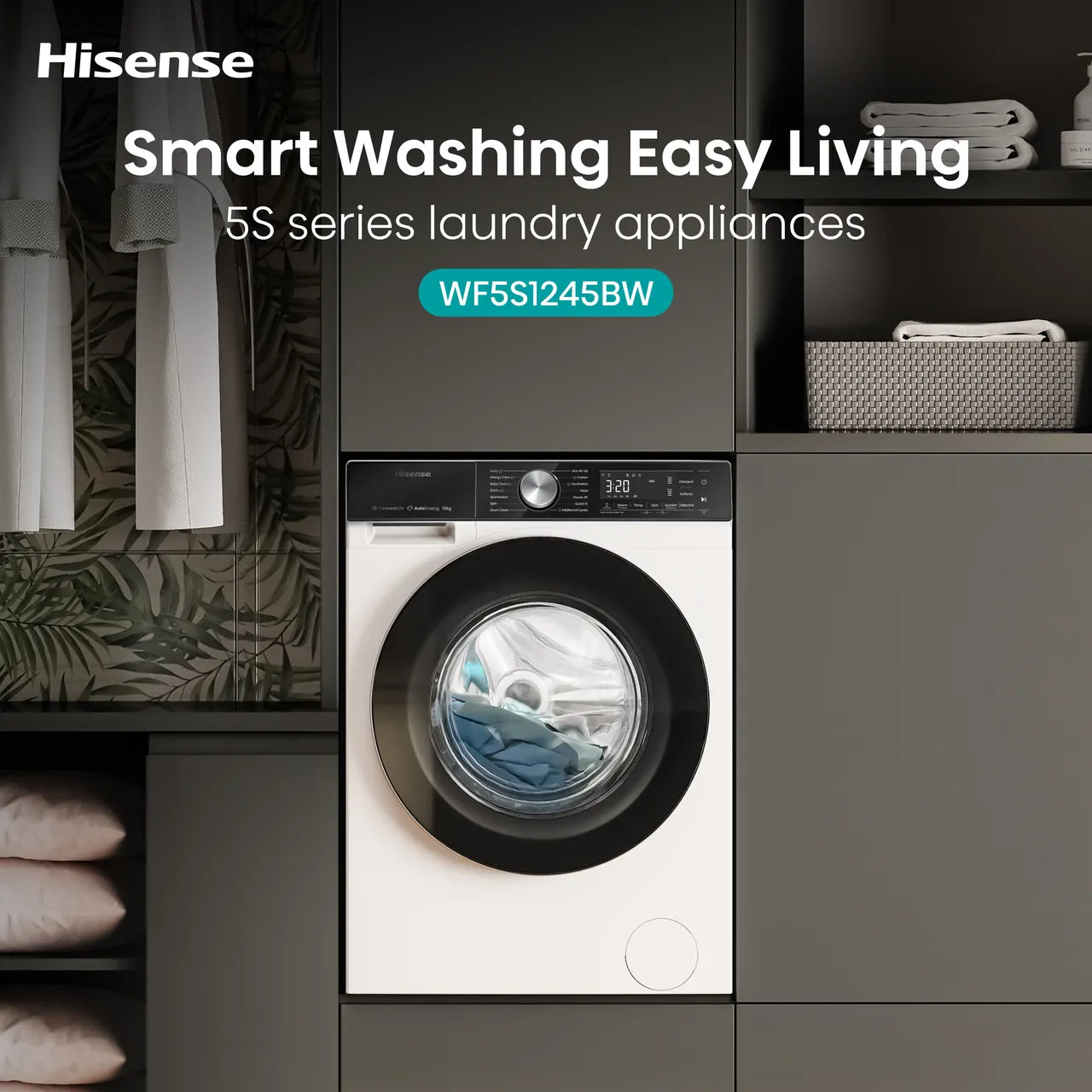 Hisense 5S Series WF5S1045BW 10.5kg WiFi Connected Washing Machine with 1400 rpm - White - A Rated (EX-DISPLAY/C)