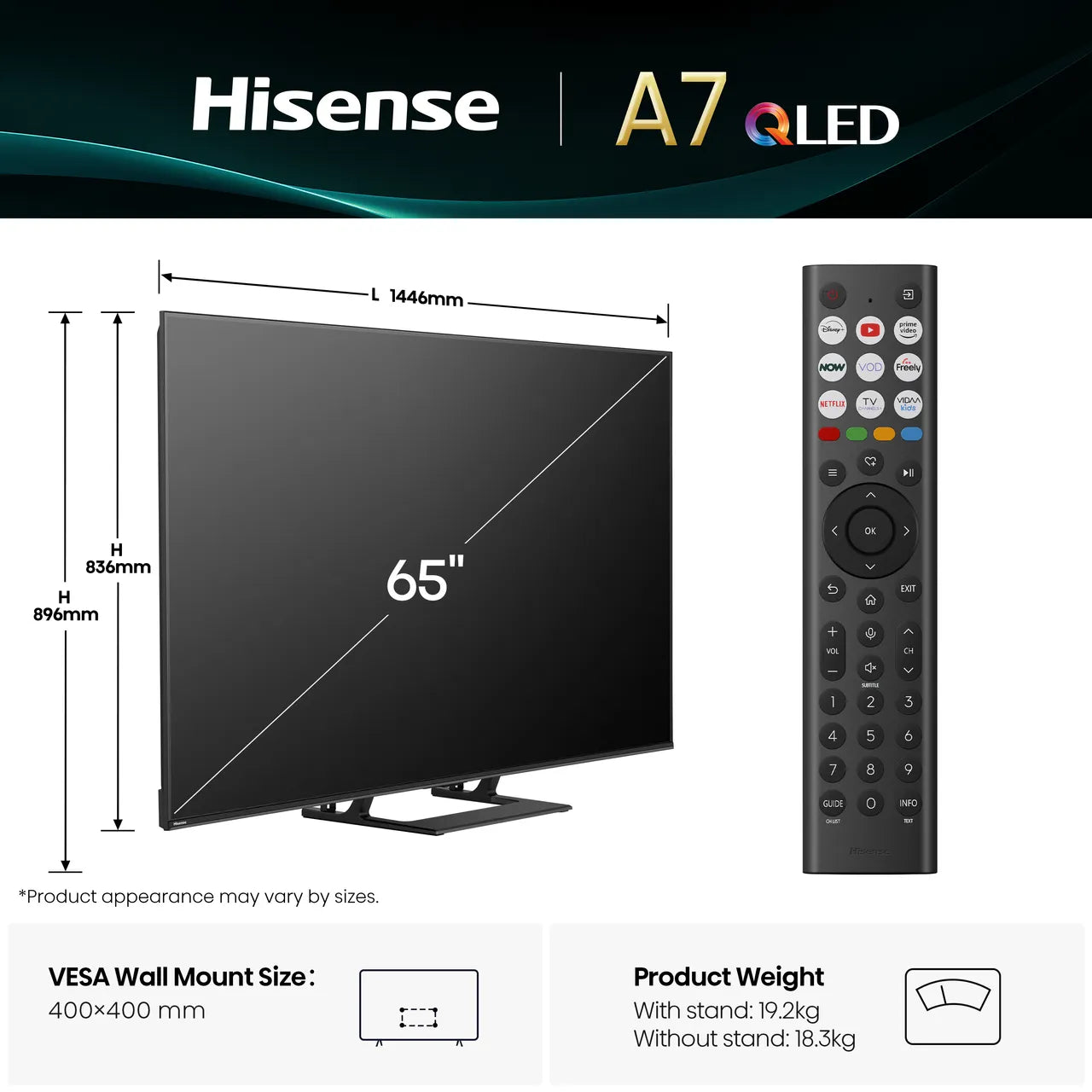 Hisense A7Q 65" 4K Ultra HD QLED Smart Freely TV [2025] - 65A7QTUK
