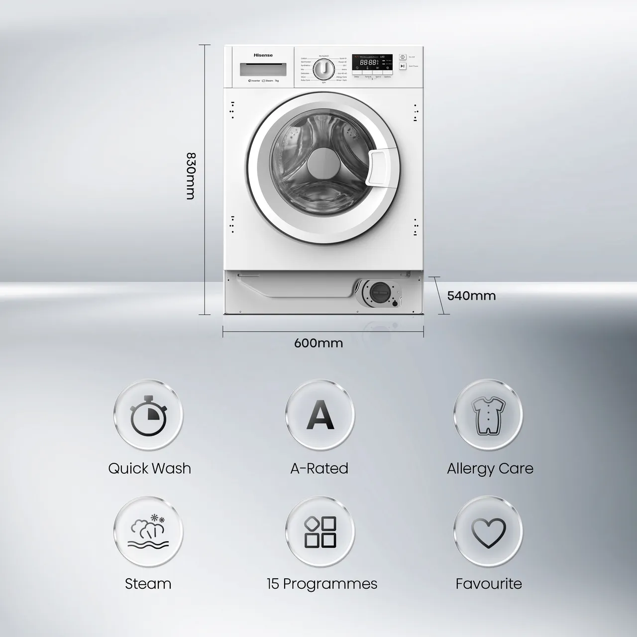 Hisense 3 Series WF3M741BWI Integrated 7kg Washing Machine with 1400 rpm - White - A Rated (EX-DISPLAY/C)