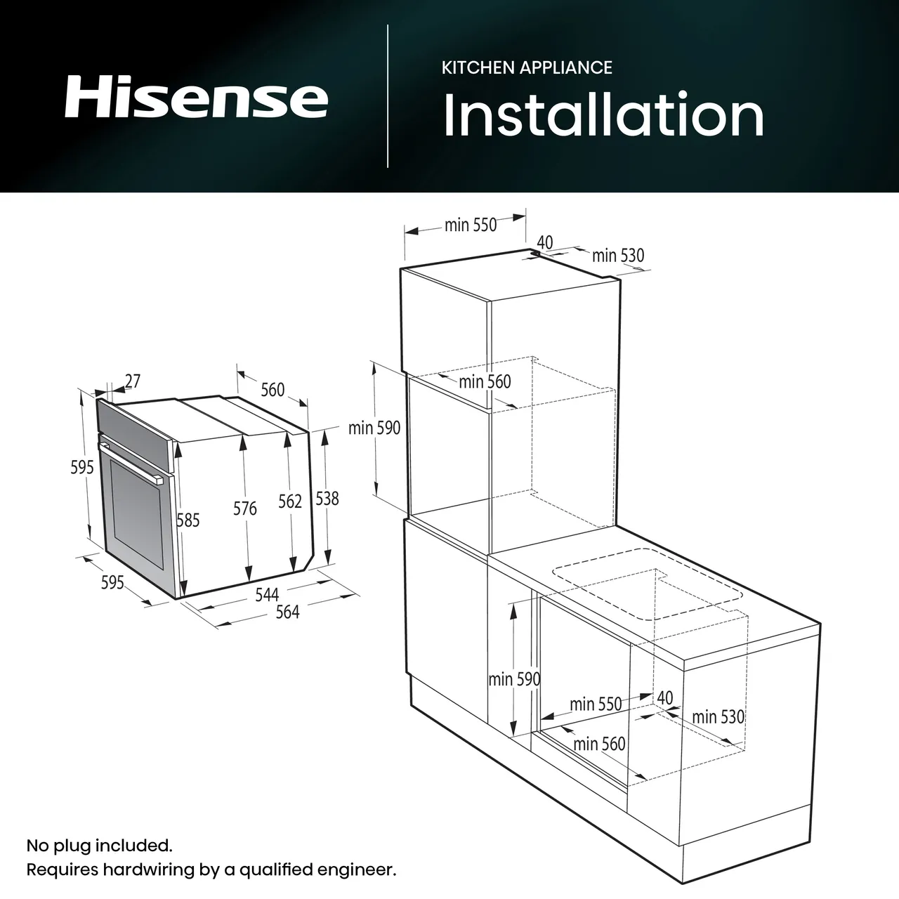 Hisense BAS6PH8BUKWF Wifi Connected Built In Electric Single Oven with Pyrolytic Cleaning - Black - A+ Rated (EX-DISPLAY/B)