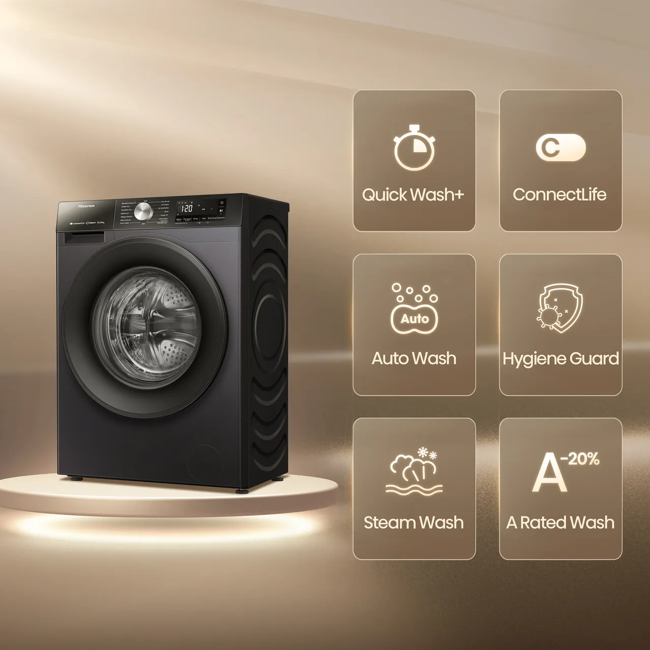Hisense 3S Series WD3S1043BB3 Wifi Connected 10.5Kg / 6Kg Washer Dryer with 1400 rpm - Black - D Rated [Wash&Dry], A Rated [Wash Only] (EX-DISPLAY/B)