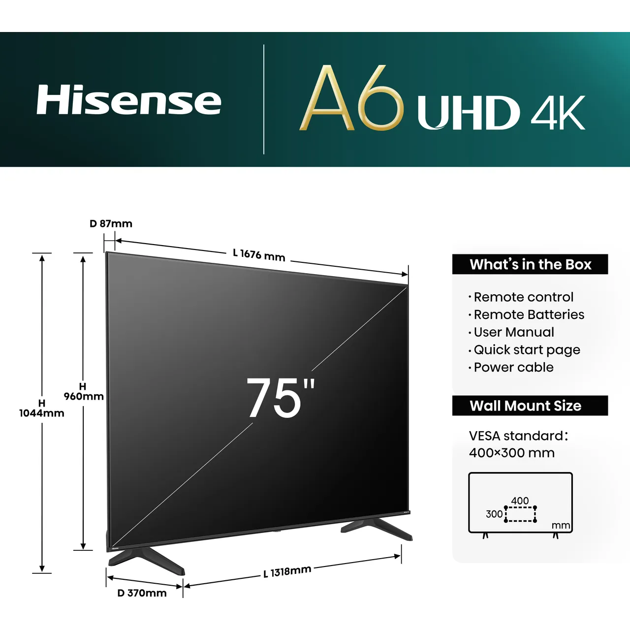 Hisense A6NTUK 75" 4K Ultra HD Smart Freely TV [2024] - 75A6NTUK