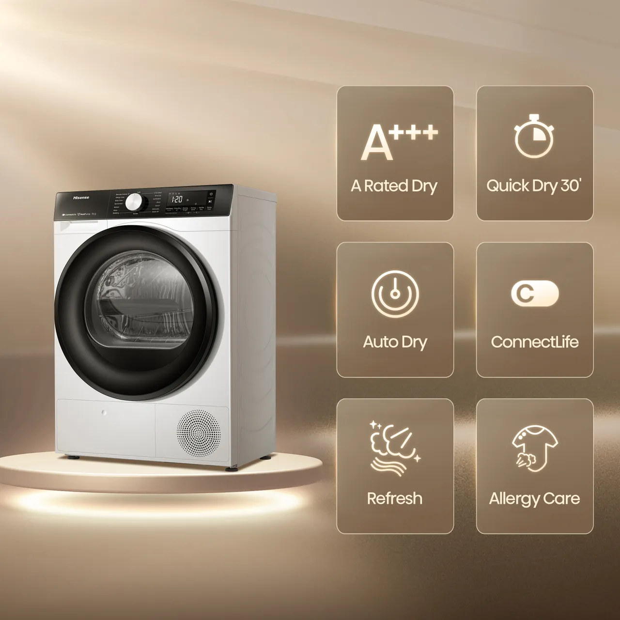 Hisense 3S Series DH3S802BW3 Wifi Connected 8Kg Heat Pump Tumble Dryer - White - A+++ Rated (EX-DISPLAY/B)