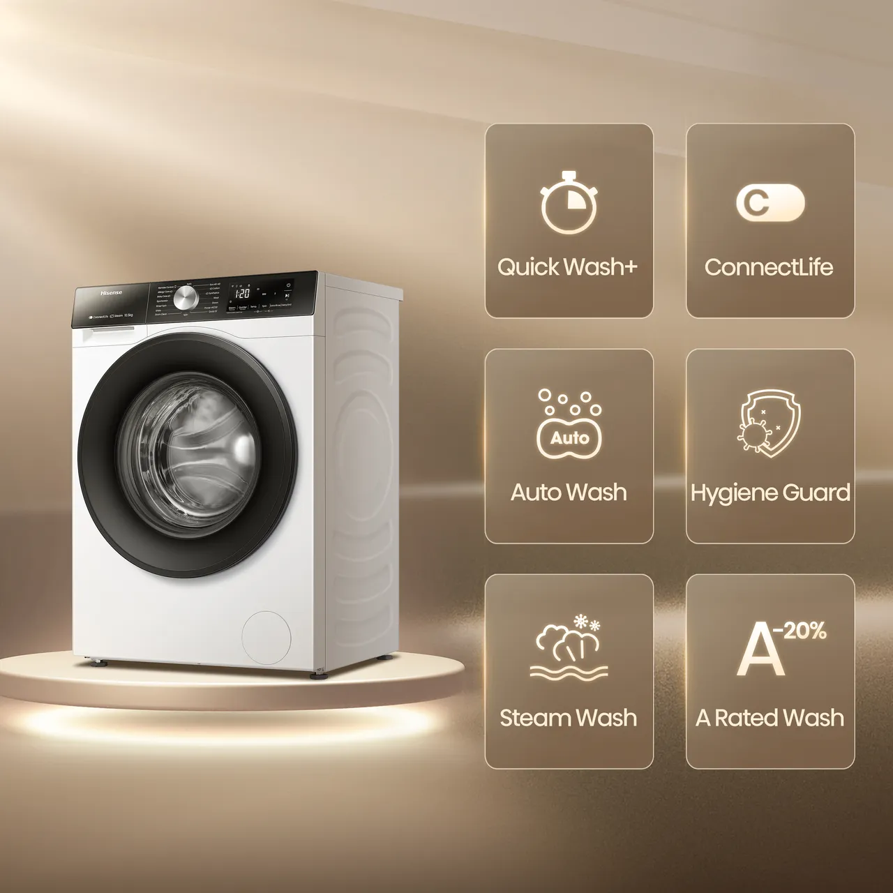 Hisense 3S Series WF3S1043BW3 10.5kg WiFi Connected Washing Machine with 1400 rpm - White - A Rated (EX-DISPLAY/A)