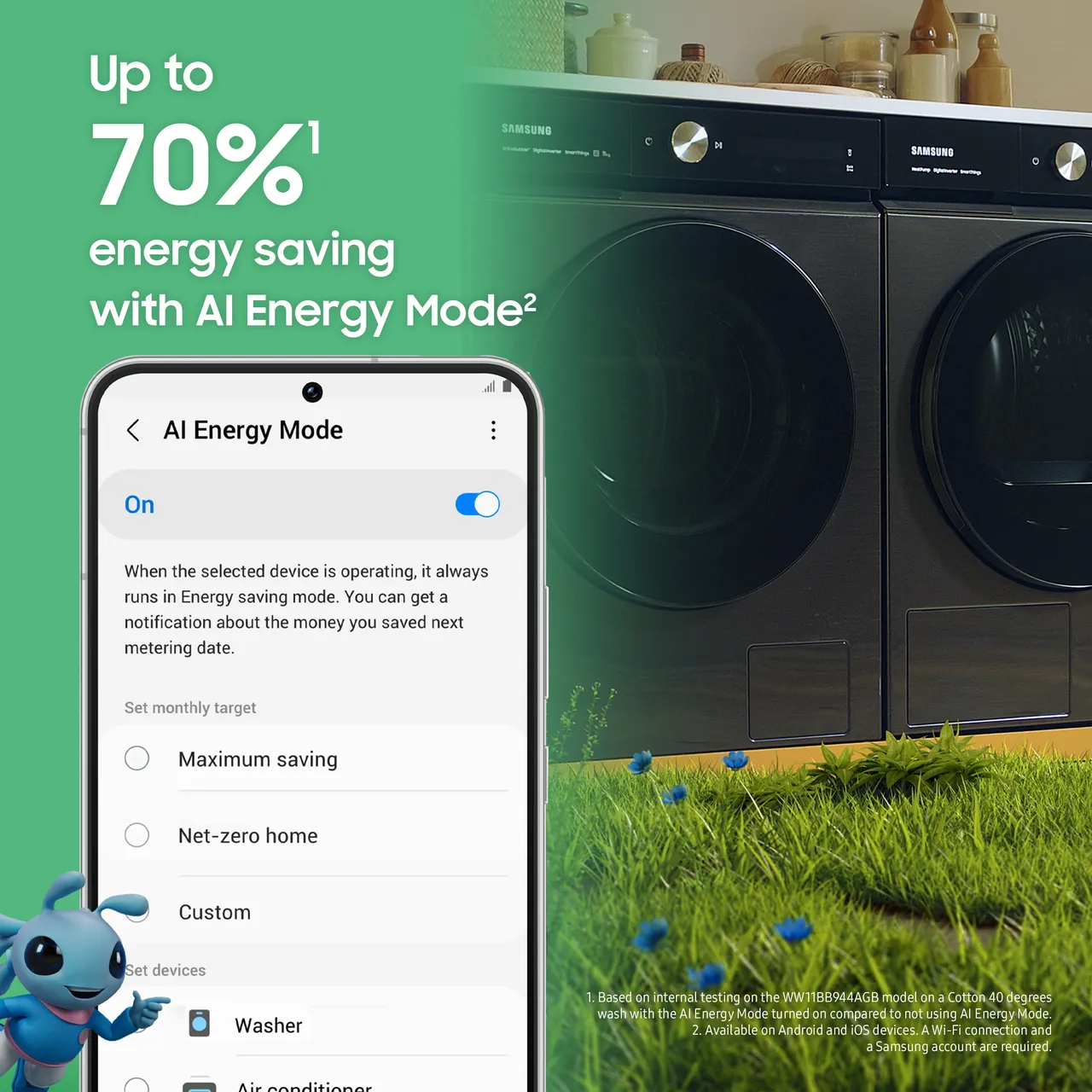 Samsung Series 6+ AI Energy AutoDose™ WW90DG6U85LEU1 9kg WiFi Connected Washing Machine with 1400 rpm - White - A Rated (EX-DISPLAY/C))