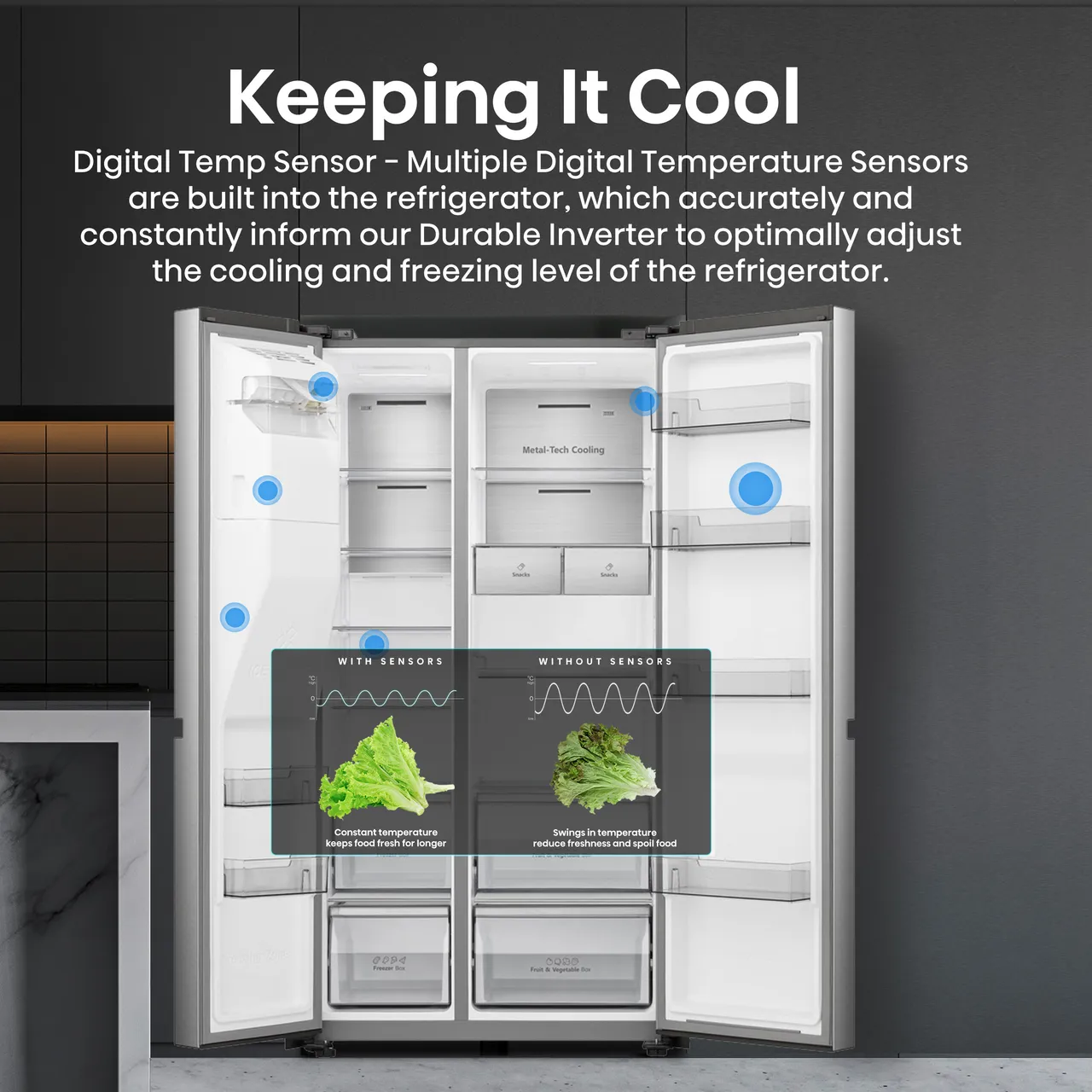 Hisense PureFlat Infinite RS818N4IIE Wifi Connected Plumbed Total No Frost American Fridge Freezer - Stainless Steel - E Rated (EX-DISPLAY/B)