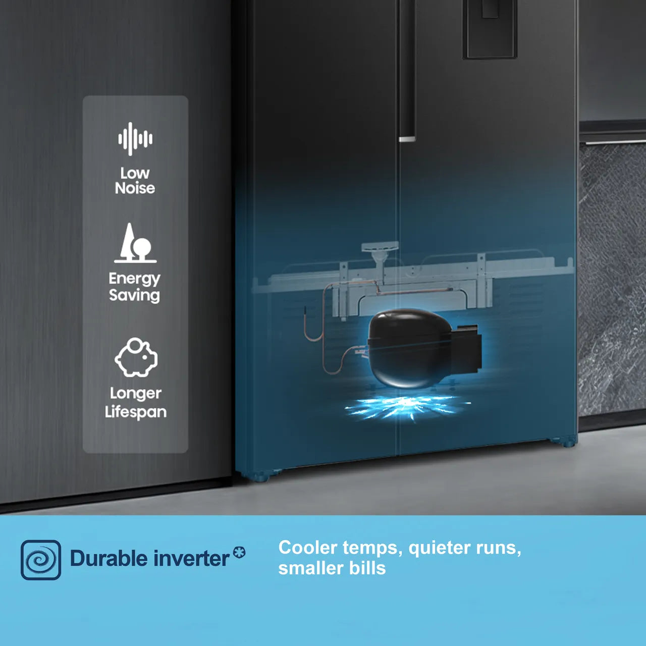 Fridgemaster MS91558DEB Total No Frost American Fridge Freezer - Black #63627