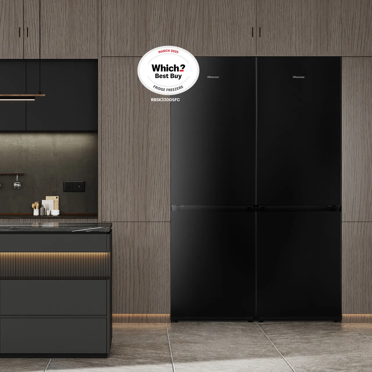 Hisense KitchenFit Eclipse Series RB5K330GSFC 186cm 60/40 No Frost Fridge Freezer - Black / Stainless Steel - C Rated (EX-DISPLAY/A)