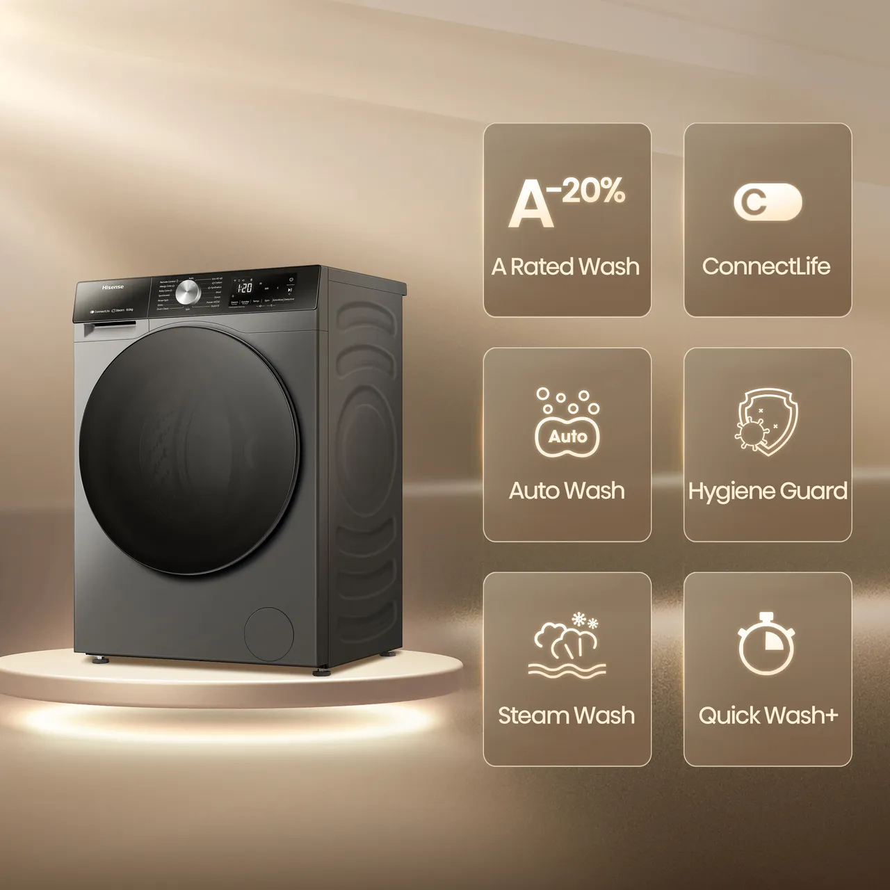 Hisense 3S Series WF3S1043BT3 10.5kg WiFi Connected Washing Machine with 1400 rpm - Titanium - A Rated (EX-DISPLAY/B)