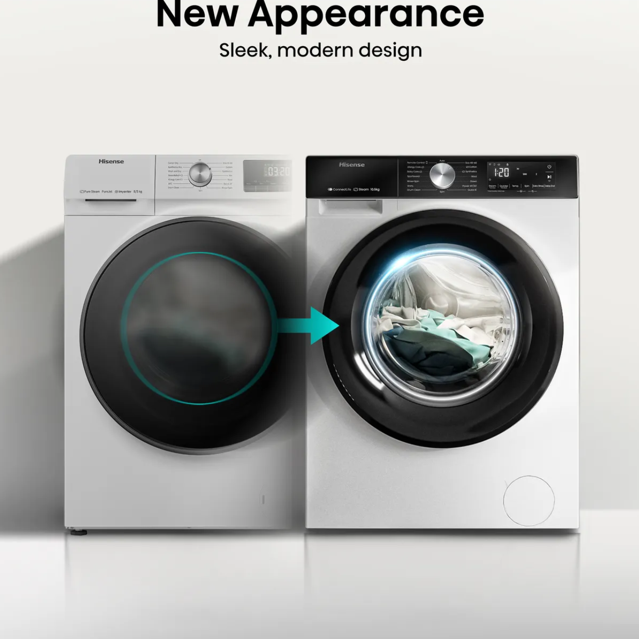 Hisense 3S Series WF3S1043BW3 10.5kg WiFi Connected Washing Machine with 1400 rpm - White - A Rated (EX-DISPLAY/A)