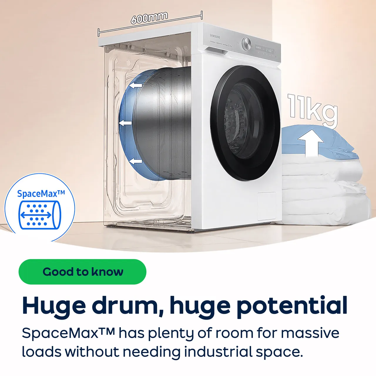 SAMSUNG Series 8 AI Energy + SpaceMax WW11DB8B95GHU1 WiFi-enabled 11 kg 1400 Spin Washing Machine - White - A Rated (EX-DISPLAY/B)