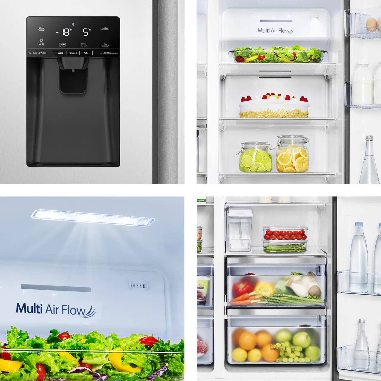 Hisense RS694N4TZF Non-Plumbed Frost Free American Fridge Freezer - Stainless Steel - F Rated (EX-DISPLAY/C)