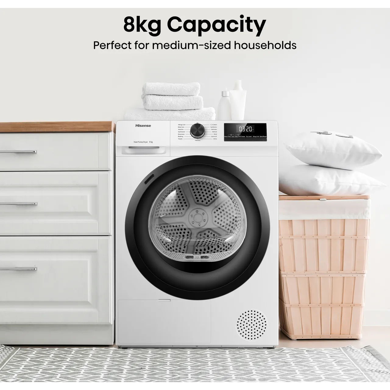 Hisense 1Q Series DH1Q802BW2 8Kg Heat Pump Tumble Dryer - White - A++ Rated (EX-DISPLAY/B)